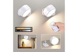 OMECO 2Pcs LED Wandleuchte Innen Akku Dimmbar mit Fernbedienung Wandlampe Ohne stromanschluss 3modi 360°Drehbare Touch Control Aufladbare Wandleuchten innen weiss rund für Schlafzimmer TreppenhausFlu