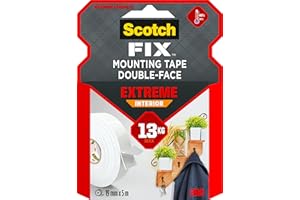 SCOTCHBLUE Scotch-Fix Extreme Interior Double Sided Mounting Tape, 19mmx 5m - For Indoor Extreme Use, Works on Hard Plastics, Metal, Painted surfaces and Wood - Holds up to 13kg