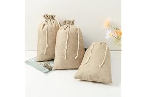 HERZWILD 12pz Borse di Tela con cordone di Sacco di Lino Sacchi di Lino 20 x 30cm Sacchetti Juta con Coulisse per Calendario dell'Avvento (Brown)