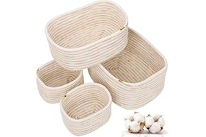 VORHOT Lot de 4 Panier Rangement Tissé en Corde Coton, Panier Rangement Salle de Bain, Corbeille Rangement Panier Table a Langer Bébé, Décoration Organisateur pour Salon Chambre à Coucher