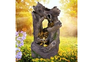 AMUR Gartenbrunnen Brunnen Zierbrunnen Zimmerbrunnen Springbrunnen 230V Wasserfall Wasserspiel für Garten, Gartenteich, Terrasse, Balkon Sehr Dekorativ