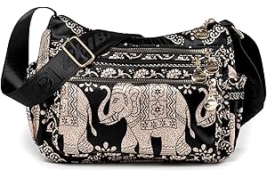 LaRechor Damska torebka ze słoniem, torba na ramię, torba na ramię o dużej pojemności, nylon, lekka, styl narodowy vintage