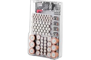 WOOBROO Battery Storage Case with Battery Tester, Battery Organiser & Batteries Box, Large Capacity for Batteries AAA, AA, C, D, 9V (Not Included)