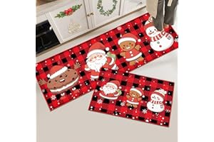 Hoimlm Tappeto da cucina natalizio, antiscivolo, lavabile, per corridoio, soggiorno, bagno, cucina, set decorazione natalizia (Natale H, 43 x 150 cm+43 x 75 cm)