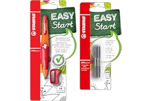 STABILO EASYergo 3.15 - Lápiz de impresión ergonómico para diestros, color naranja/rojo, incluye 1 mina gruesa, dureza HB y sacapuntas + minas para rellenar, paquete de 6 unidades, dureza HB