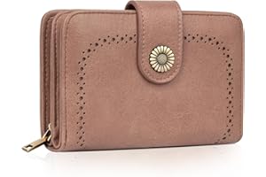 TEUEN Purses for Women Leather, Medium Wallet RFID Blocking Bifold Compact Womens Wallet with Wrist Strap and Zipper Coin Pocket Girls Purse with Multiple Card Slots, Gift Box
