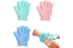 FAINCA 3 Paare Peelinghandschuh, Körper Exfoliating Gloves, Baden Körperpeeling, Peeling Handschuhe, für Körperpeeling Dusche, Spa Massage und Abgestorbene Hautzellen (Rosa/Grün/Blau)