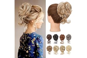 Benehair Dutt Haarteil mit Klammer Natürlich Messy Bun Haarteile für Dünnes Haar Synthetik Haar Scrunchies Haardutt Haarteile für Frauen Mädchen(Blond mit Weißblond, 75g)