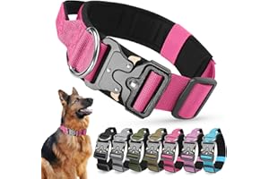 Ledeak Collar Táctico Perro con Mango de Control, Ajustable Resistente Collares para Perros con Hebilla de Metal, Collar Perro de Polipropileno Acolchado (Rojo Rosa, L)