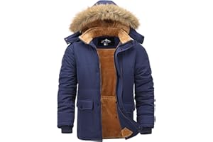 Peakwell Men's Warm Winter Jacket Fleece Lining Windproof Outdoor Coat Thermal Parka with Detachable Hood