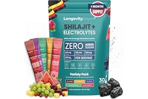 LONGEVITY DRIVEN Deutsches Produkt - Elektrolytpulver Shilajit Original1620mg für Männer & Frauen - Vitalitäts - & Langlebigkeitsgetränk mit Shilajit Original Himalaya, 5 Geschmacksrichtungen - 30 Portionen Triphala