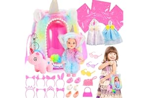 FUNBLITZ Unicorn Gifts for Girls, Unicorn Toys for 4 5 6 7 Year Old Girls Gifts, Girls Toys Age 4 5 6 7 Gifts for 5 6 7 8 Year Old Girls Birthday Gifts for Kids, Dress Up Bag and Doll with Mystery Accessories