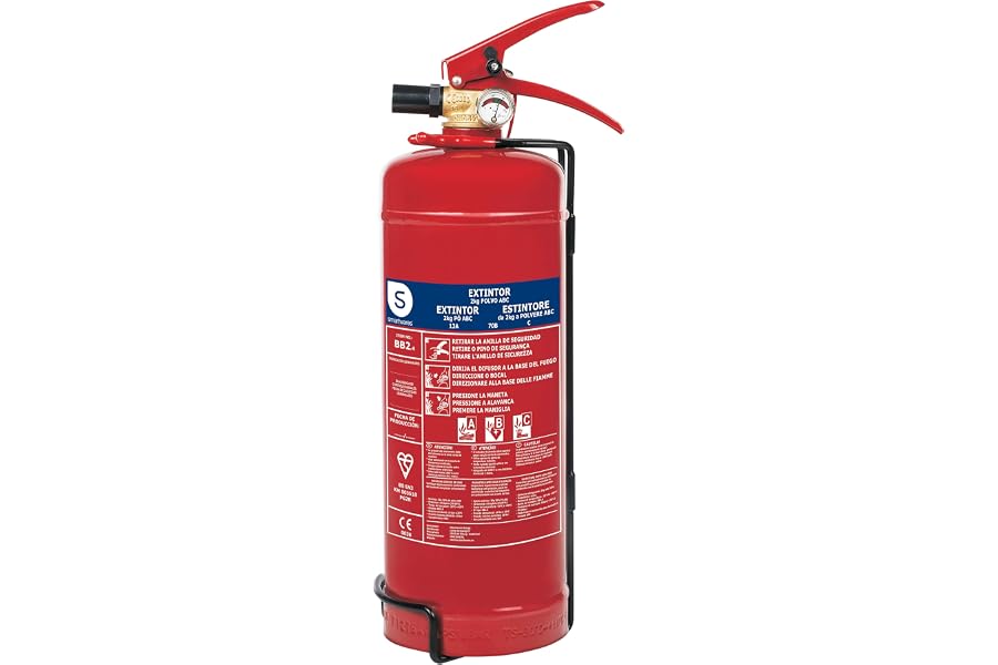 Smartwares Extintor de polvo, 2 kg, para fuegos ABC, Adecuado para vehículos y hogares, Con soporte de montaje