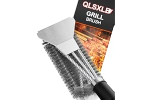 QLSXLB Cepillo Barbacoa de Limpieza, 3-in-1 Cepillo Barbacoa con Raspador y Mango de Aislamiento Térmico Grill Brush para Limpiar de Parrillas, Bandejas para Hornear, Redes para Asar
