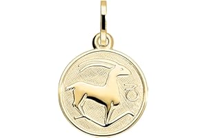 My Gold Pendentif Signe du Zodiaque Capricorne (Sans Chaîne) Or Jaune Or Véritable 333 (8 Carats) Ø 12mm Rond Signes du Zodiaque Zodiaque rond A-06017-G303-Ste