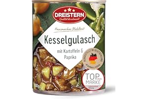 ‎DREISTERN DREISTERN Kesselgulasch 800g I Mit Kartoffeln & Paprika I Herzhaftes Fertiggericht in recyclebarer Konservendose I Lange Haltbarkeit dank natürlicher Konservierung I Hausmacher Qualität