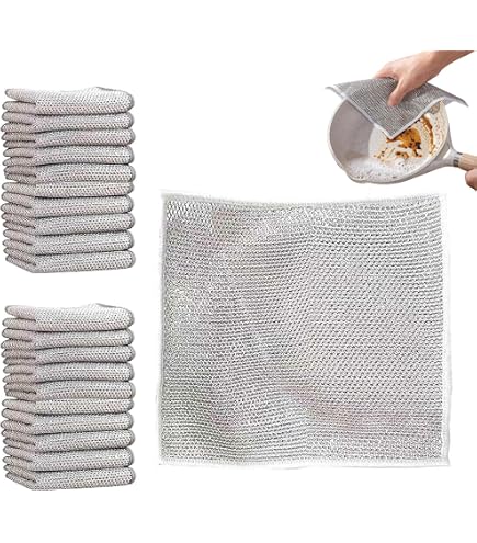 Alovexiong 6 Panni Multiuso In Microfibra Metallica: Antigraffio Per Cucina, Piatti, Pentole, Pulizia Efficace Senza Rovinare - 3