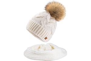 MFAZ Morefaz Ltd Set Cappello & Sciarpa Donne Beanie Cappelli Invernale Lana Mohair Collo a Maglia in Pile Cappello Pom Pom