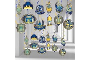 HeiPen 24Pcs Ramadan Eid Mubarak Decorations, Ramadan Mubarak Ceiling Decorations for Eid Al-fitr, Ramadan Kareem Party Decor Supplies (Blue)