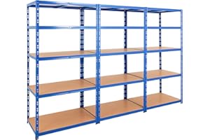BiGDUG Heavy Duty Garage Shelving Unit 3 Bay - 179x90x60 cm - 200kg UDL Per Shelf (1000kg Per Bay) - 3x Blue Storage Shelves - 5 Tier Shed Shelving