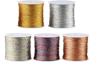 GUOYIHUA 5 Rotoli di 250 m di Filo di Seta Dorato e Argentato per La Creazione di Gioielli Artigianali Fai da Te, 0,4 mm*50 m/Rotolo Filato Gioiello per Bigiotteria Uncinetto（5 colori）