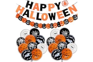 FUOXUL Halloween Balloons Kit 22PCS,Halloween Decorations for Halloween Party Decorations,Happy Halloween Banner,Latex Balloon Pumpkin Spider,Halloween Decorations Indoor Outdoor Party Decorations