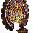 Wooden Handcrafted Traditional Indian Rajasthani Home Décor Decoration Table Décor Showpiece & Gifting (Brown Studded Peacock)
