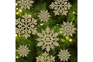 ERBO 24 sztuki płatków śniegu, dekoracja bożonarodzeniowa, ozdoba bożonarodzeniowa, złote ozdoby choinkowe, błyszczące płatki śniegu, zawieszki do dekoracji bożonarodzeniowej, dekoracja okienna,