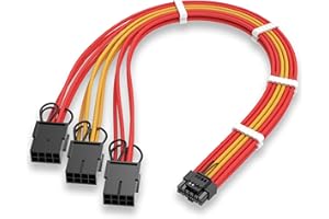 EZDIY-FAB Extension de câble GPU Power Sleeved, connecteur 16pin(12+4) PCIe 5.0 mâle à 3X PCIe 8 broches pour RTX4070Ti Super, 4080 Super, 4090, avec peignes de câble pré-installés -16AWG/ rouge jaune