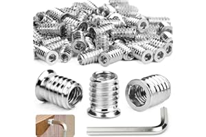 SWTYExt Nakrętki wkręcane M4 x 10 mm, 30 sztuk, wkładki gwintowane do drewna, M4, nakrętki sześciokątne, tuleje gwintowane, ocynkowane, do stali, sosny, sklejki, płyt kompozytowych