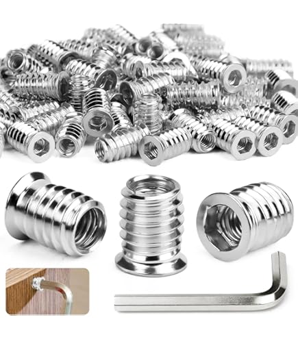 msymsyu Inschroefmoeren M6 x 15 mm, schroefmof, koolstofstaal, inschroefmof voor hout, voor houten meubelproductie en meubelmontage, 25 stuks