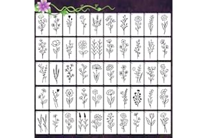 YUXIANLB 50Pcs Botanical Flower Stencils for Crafts, Reusable Stencil Crafts Drawing Templates for Painting, Wall Paper Wildflower Floral Paint Stencil Set for DIY Art Scrapbook Home Decor