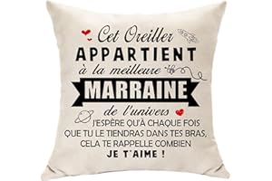 Hasodeo Housse de Coussin Décorative 45 X 45 - Le Meilleure Marraine de l'Univers - Idée Cadeau Original pour Baptême, Anniversaire, Communion