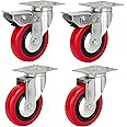 75mm Polyurethane Swivel Casters with Brakes (RED PU) - Heavy Duty - Furniture, Appliance & Equipment Wheels by Bulldog Castors - Max 280Kg Per Set