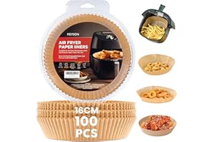 MEYSON 100 Pcs Papel Redondo Para Freidora De Aire 16 Cm Compatible Con Cosori y Cecotec de 3 a 6L, Moldes Para Air Fryer Y Para Horno, Accesorios Para Freidoras, Molde Para Freidora De Aire Hasta 6 Litros
