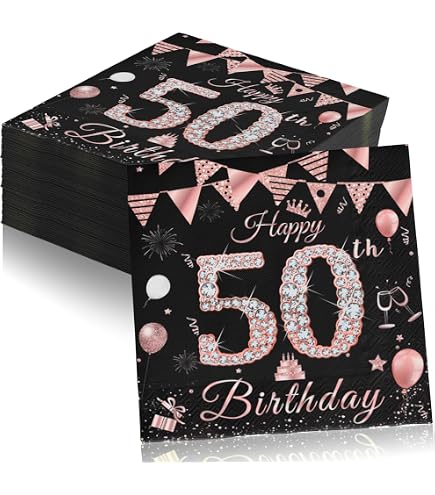 Easy Joy 50. Geburtstag Deko-Set In Roségold & Schwarz – Mit Girlande, Wimpelkette, Luftballons & Mehr