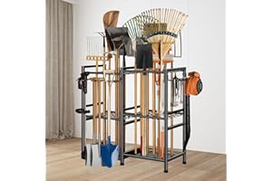 JAOGAUS Étagère mobile de rangement en métal pour outils de jardin, porte-vadrouille commercial, peut contenir pelles, râteaux, balais, cordons
