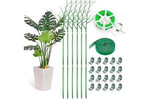 UNU 6 Pack Plant Support Stakes for Indoor Plants, 39.37 Inch/100cm Twig Plant Sticks with Orchid Clips Twist Ties and Plant Ties for House Potted Plants and Flower, Plastic Branches Support Structures