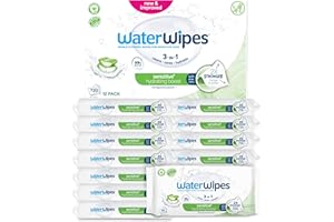 ‎WATERWIPES WaterWipes Sensitive+ Hydrating Boost Wipes, Chusteczki nawilżające, 720 sztuk (opakowanie 12) – 3 w 1: delikatnie oczyszczają, pielęgnują i nawilżają. 99% wody z aloesem, bezzapachowe
