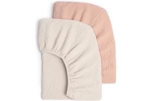 Lulumoon Lot de 2 draps Housses en Mousseline de Coton pour Enfant, alese 60x120 cm lit bébé Pliable, Drap Housse 70x140 cm Respirant pour lit de Berceau, lit de couffin-Orange Crème