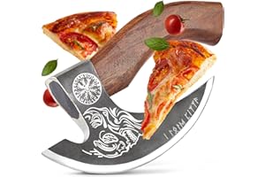 ECKWIN - Pizza Axt Wikinger inkl. Lederschutz - Pizzamesser für echte Wikinger - Pizzaschneider Axt perfekt geeignet als Wikinger Deko - Wikinger Axt, Pizza Wiegemesser, Wikinger Messer, Beil