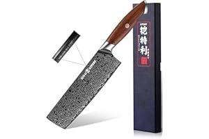 Kitory Couteau Nakiri Acier Damas 17cm, 73 couches Couteau de Cuisine Japonais Professionnel Forgé à la Main en Acier 10Cr15CoMoV, Ergonomique en Bois de Santal Rouge avec Coffret Cadeau - Série Damas