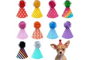 JpGdn 10 Pcs Pack Mini Felt Party Hats for Dogs and Pets With Adjustable Headband Reusable Happy Birthday Party Holiday Wedding Costume Accessories