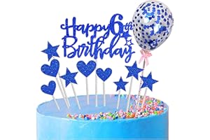 Zayin Personalised Happy 6th Birthday Cake Topper Set,Happy Birthday Sign for Cake,11p Glitter Balloon Stars Heart Cupcake Topper 6th Birthday Cake Party Decoration(6 year old, Royal Blue)