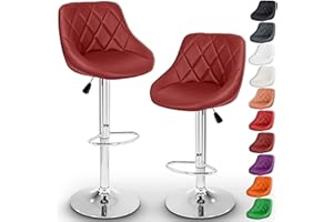TRESKO Barhocker 2er Set mit Lehne - Barstuhl höhenverstellbar - Hocker für Theke & Küche, Barstühle 360° drehbar - verchromter Stahl, Fußstütze (Weinrot)