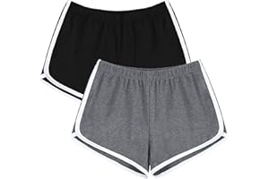 URATOT Damen-Shorts aus Baumwolle für Gym, Yoga, Sommer, Laufen, Sport und Tanz mit elastischem Bund, 2er-Pack