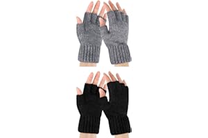SATINIOR 2 Pares Guantes de Punto Térmicos sin Dedos Mitones Cálidos de Medios Dedos para Invierno Unisex