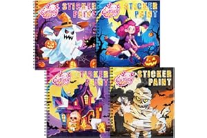 CUTTEEYFYRY 4pcs Halloween Sticker Books by Number for Kids Ages 4-8,Kid Sticker Books with Stories to Improve Intelligence,Kids Plane Activities Book,Girls/Boys Crafts Party Birthday Halloween Gifts Toys