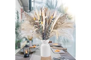 PISKEKAT Pampas Secas Decoracion 88 Piezas 40CM Ramos de Flores Secas Natural Marrón Hierba Pampas Blanca Frondas Esponjosas Boho Boda Sala Dormitorio Balcon Hogar Arreglos Florales