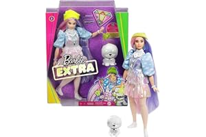 Barbie Extra, Bambola con Capelli Viola, Cucciolo, Vestiti alla Moda e 10 Accessori, Giocattolo per Bambini 3+ Anni, GVR05